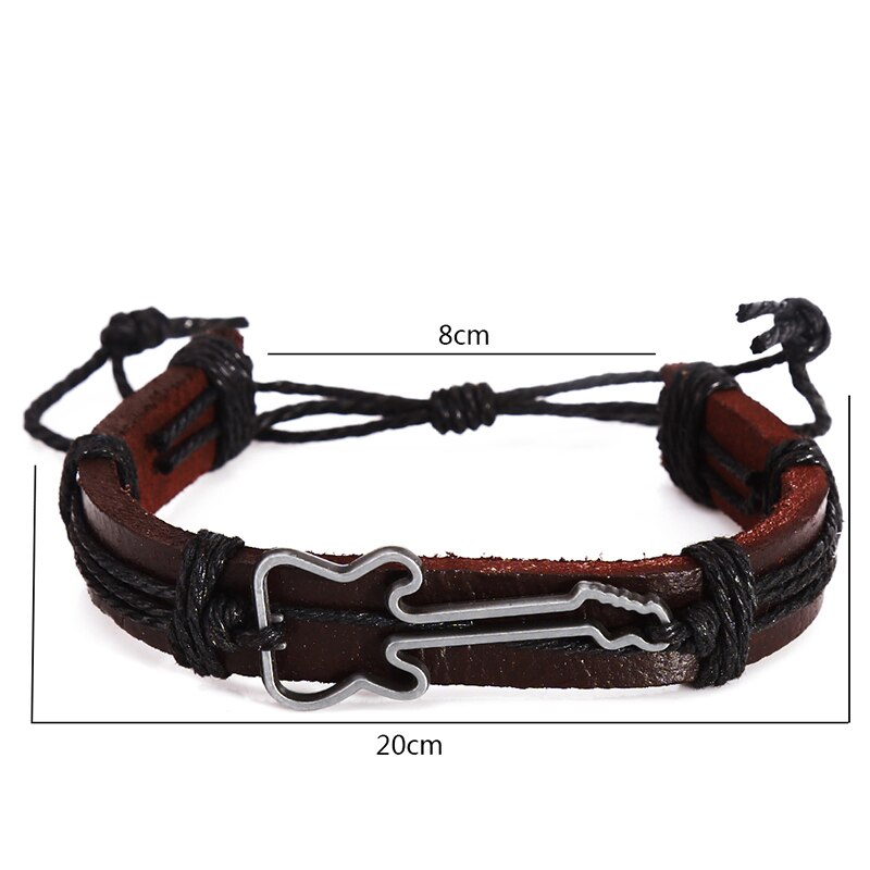 Modieuze Gitaar Vorm Charm Weave Pu Lederen Heren Armbanden Voor Vrouwen Homme Femme Mannelijke Sieraden