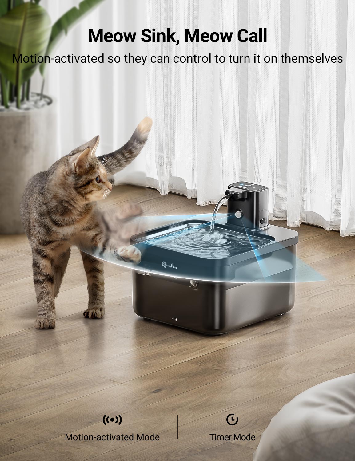DownyPaws Fuente de agua automática para gatos de acero inoxidable de 2,5 L, bebedero inalámbrico negro de 4000 mAh para mascotas, batería y sensor, dispensador 2 en 1