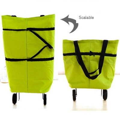 B-LIFE Collapsible Two-stage zipper Trolley Bags Folding Shopping Bag with Wheels Foldable Shopping Cart Reusable Shopping Bags: Brown