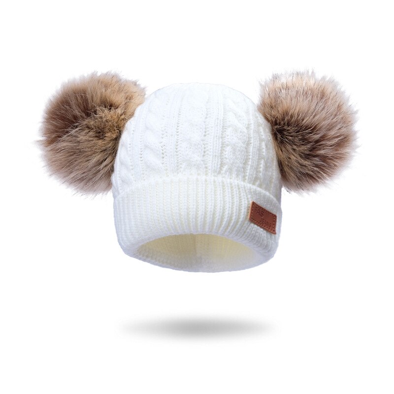 Pompom Fur Baby Knitted Beanie Hats Solid Color Baby Bonnet Hat Child Winter Boy Girl Thicken Warm Cap
