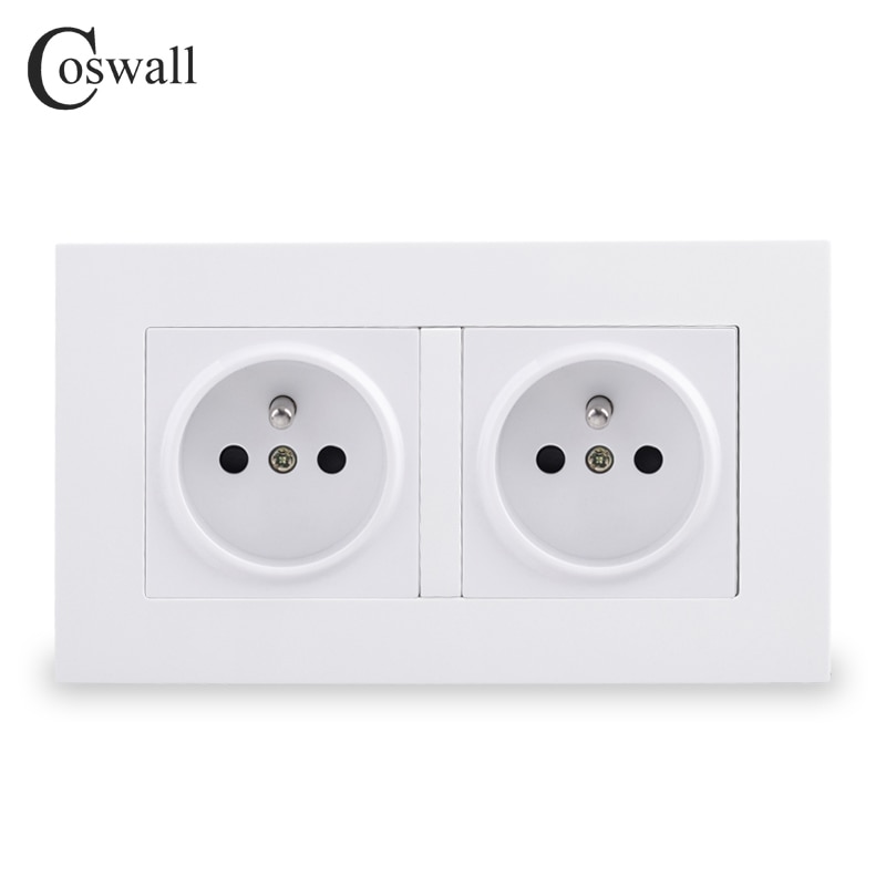 Coswall Eenvoudige Stijl Pc Panel Dubbele Franse Standaard Stopcontact Geaard Met Kinderen Beschermende Deur Wit Zwart Grijs Goud