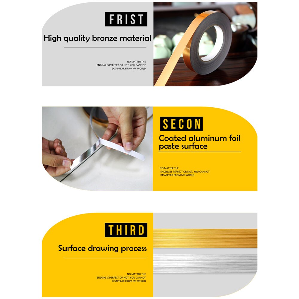 50M Mold Proof Gap Tape Self Adhesive Seam Wall Line Paste Gold Foil Line Floor Tile Ground Strip Tape Gap Stickers Home Decor