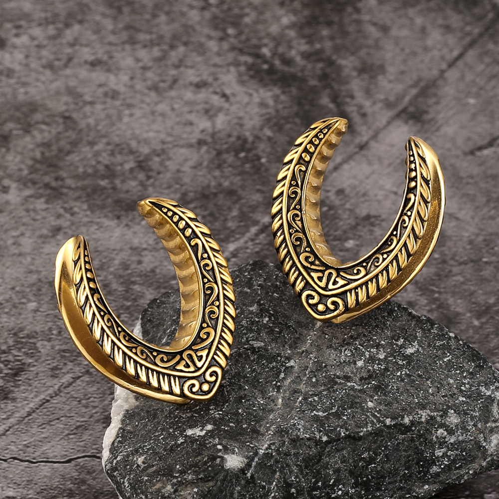 Twolobes 2 STUKS Vintage Zadel Oor Tunnels Stekkers 316 Rvs Expander Meters Brancards Piercing Lichaam Sieraden Mode: Black / Goud-kleur