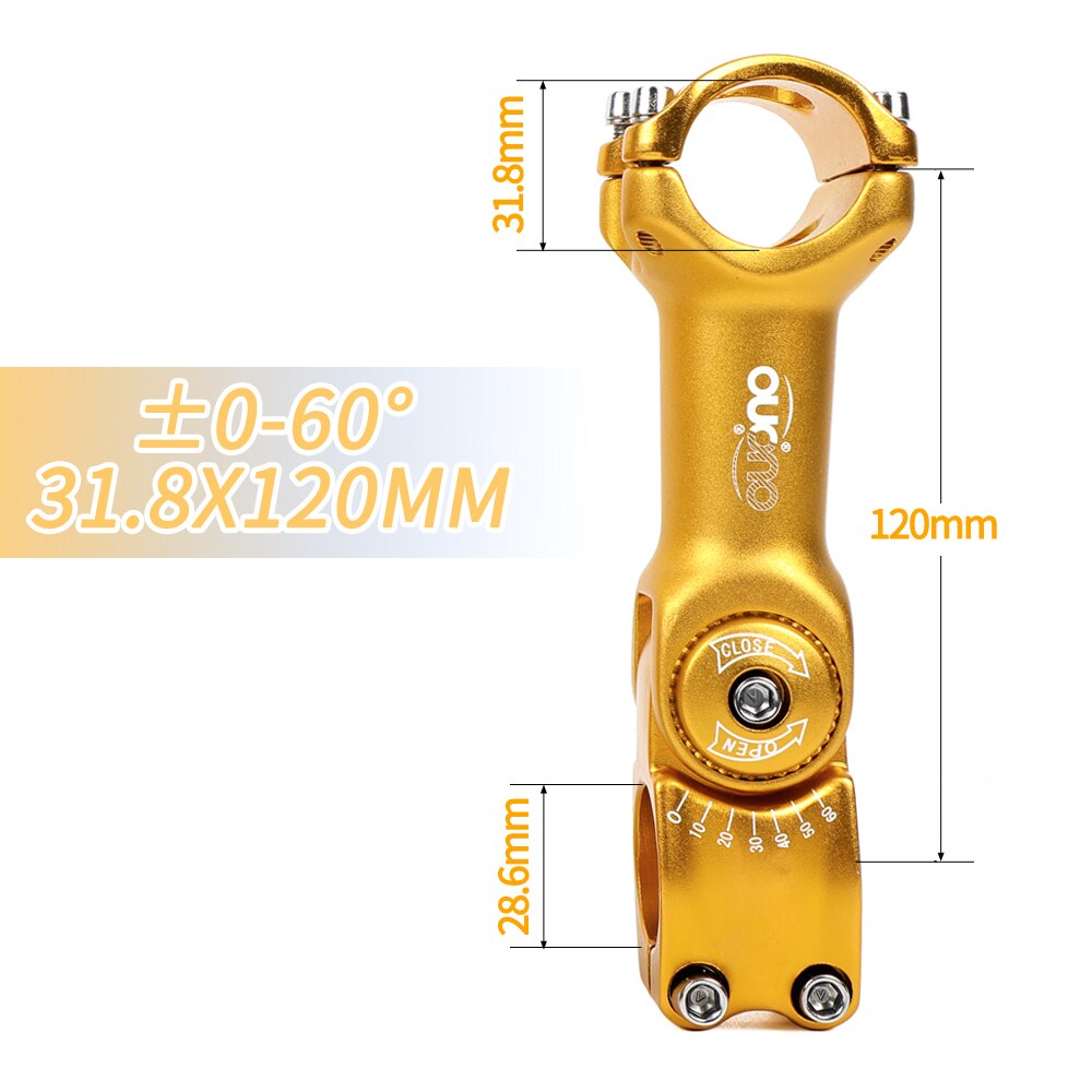OUO Einstellen Stem 0-60 Grad Bike Lenker Vorbau 25.4/31,8mm Mountain Road Fixie Einstellbare MTB Vorbau 90/110/120/130mm Griff Teil: 31.8x120mm gold