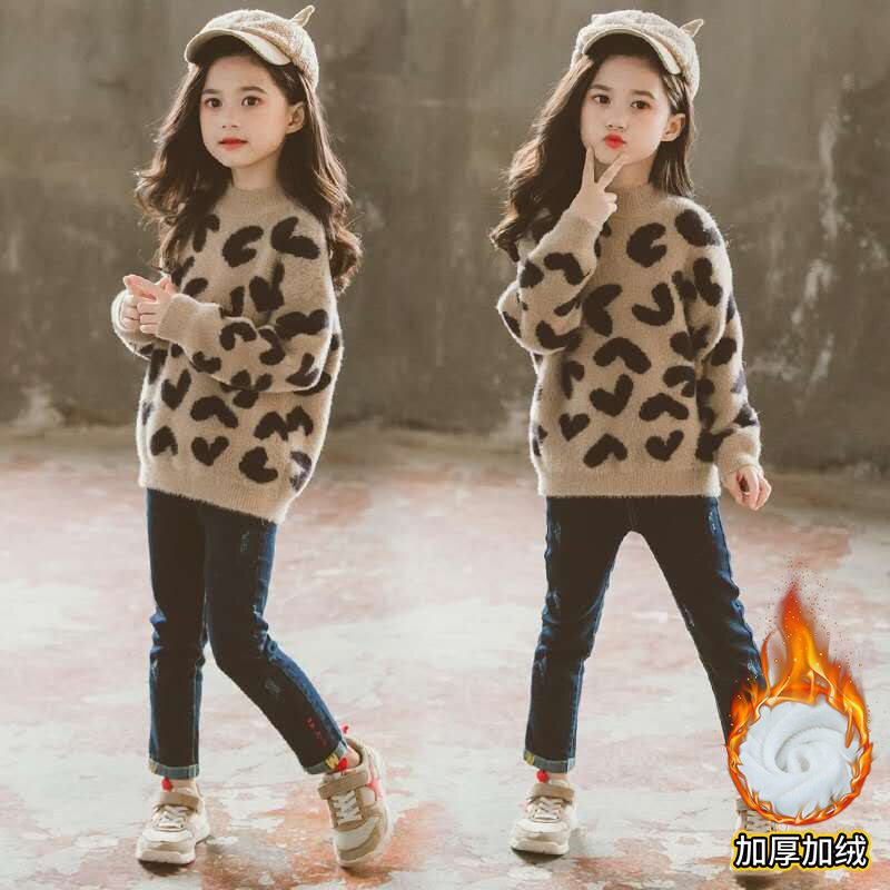 Pull en velours doux à motif léopard pour fille, tricot , tenue de sport pour bébé, Boutique, printemps-automne
