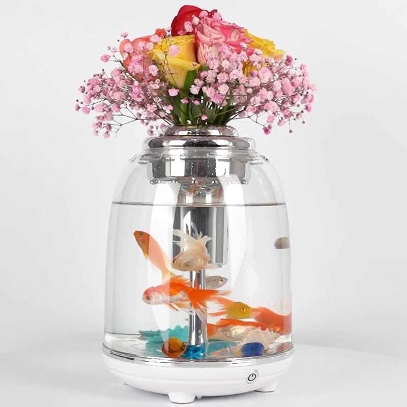 Mini Aquarium rond en PC, Table d&#39;aquarium de 5,5 l, petit Aquarium de paysage, seau de filtrage automatique, avec lumière LED