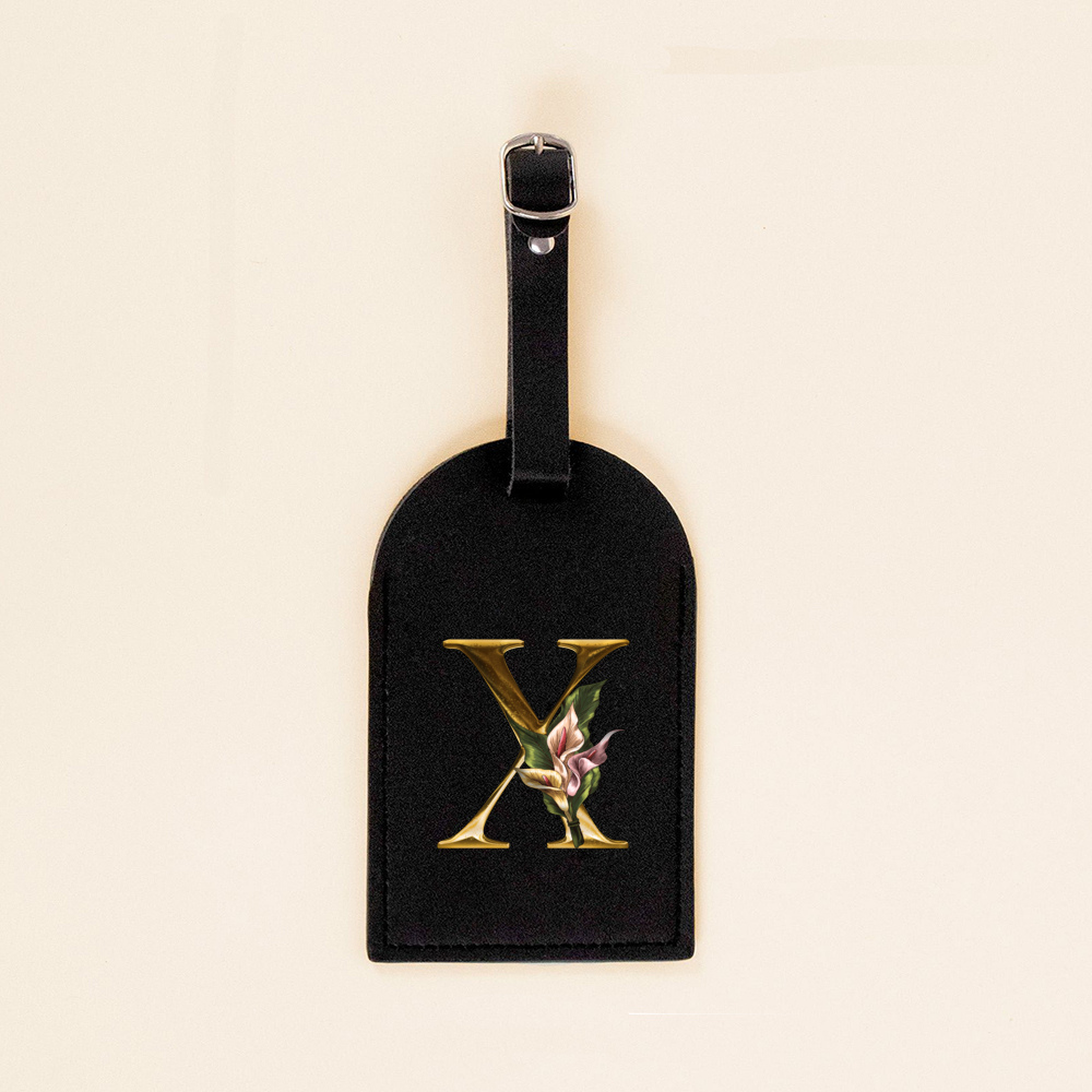 Initial Flower Print Women PU Leather Luggage Tag Suitcase Label Baggage Boarding Bag Tag Travel Neceser Accessorie for Her: Silver