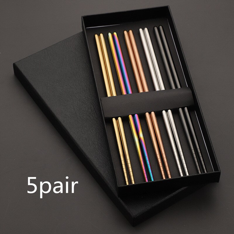 1 Pair Chopsticks Non-Slip Chinese Stainless Steel Reusable Metal Chopstick for Sushi Food Sticks Set Tableware Kitchen Tool: 5pair Mixed pack