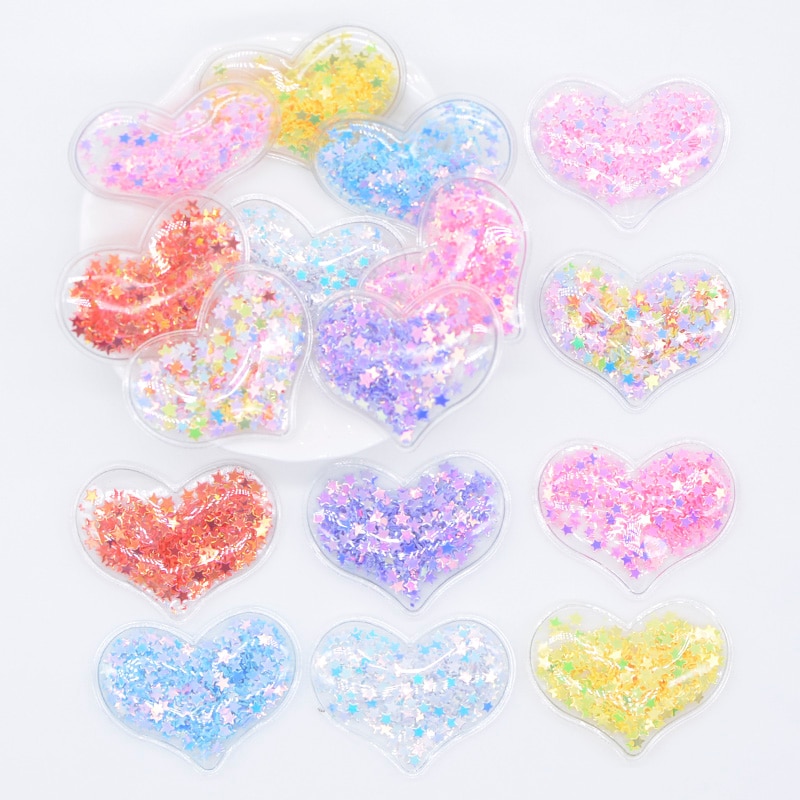 32Pcs 38*30mm Bling Hart Transparante Plastic Vulling Sequin Applicaties voor DIY Hoofddeksels Haar Clips Boog Accessoires patches L06