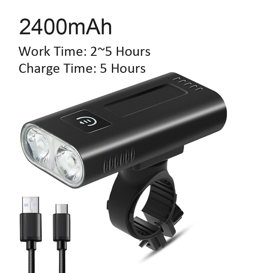 NEWBOLER-potente luz LED para bicicleta de montaña, resistente al agua IPX5, recargable vía USB, batería externa, 5200mAh: 2400mAh