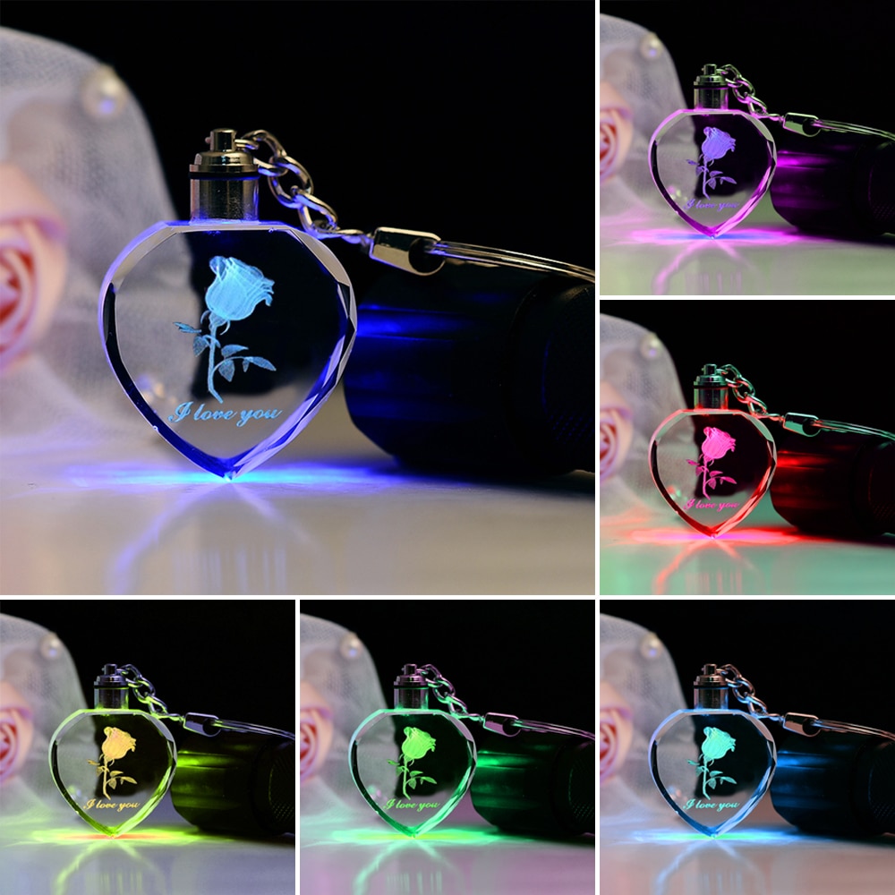 Fairy Crystal Rose LED Light Sleutelhanger Liefde Hart Sleutelhanger Ring Sleutelhanger Voor Valentijnsdag