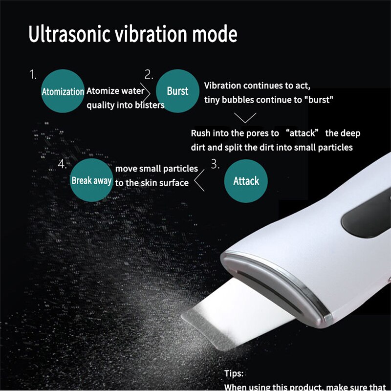 Limpiador ultrasónico de piel, limpieza por vibración, eliminación de poros, eliminación de suciedad, puntos negros, arrugas, masajeador Facial calmante, herramienta para pelar la piel