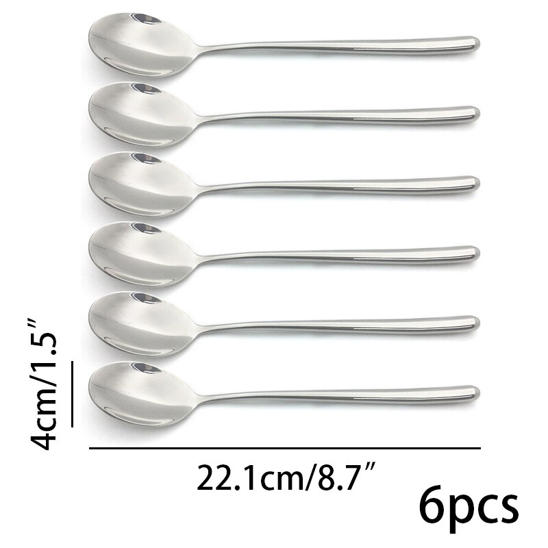 Stainless Steel Tablespoon Set Long handled Dinner Spoon Coffee Ice Cream Teaspoons Soup Tea Spoons 8.7inch Tableware Cutlery