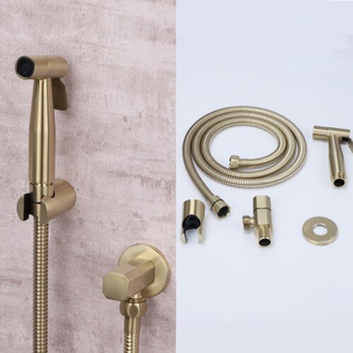 Geborsteld Goud Bidet Kraan Set Badkamer Handdouche Bidet Wc Spuit Hygiënische Douche Bidet Tap Wall Mount Bidet Kraan: bidet set B