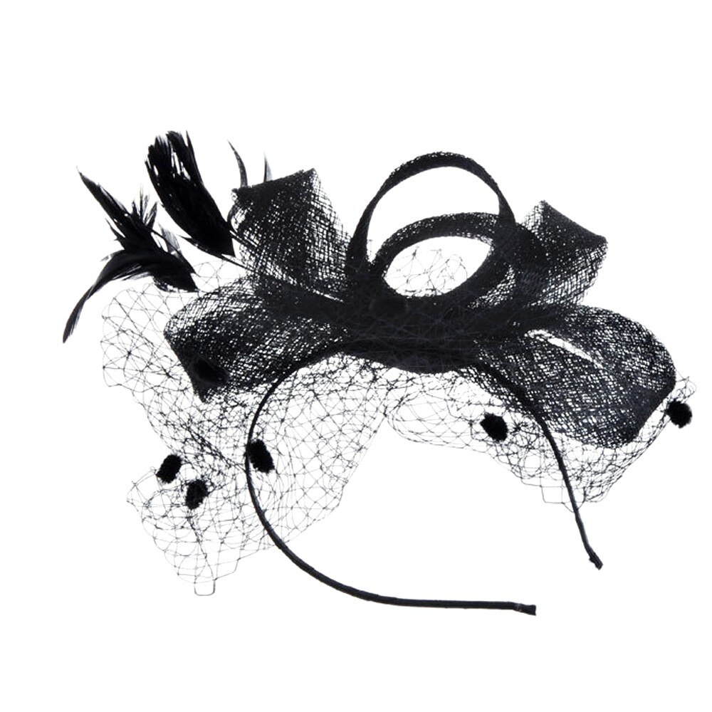 Häät hattu naisille kaunis fascinator mesh hattu nauhat höyhenet erityinen juhlahattu: Musta