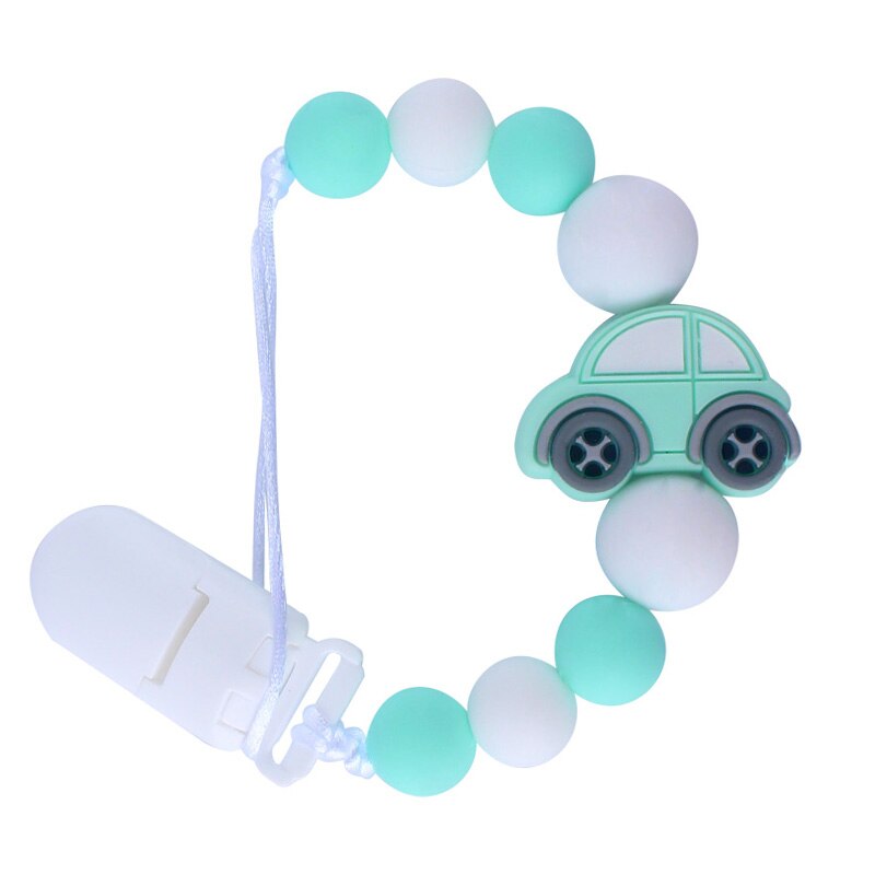 Baby Molars Silicone Beads Pacifier Clip Chain Silicone Car Teether Anti-lost Chain Baby Teether: green