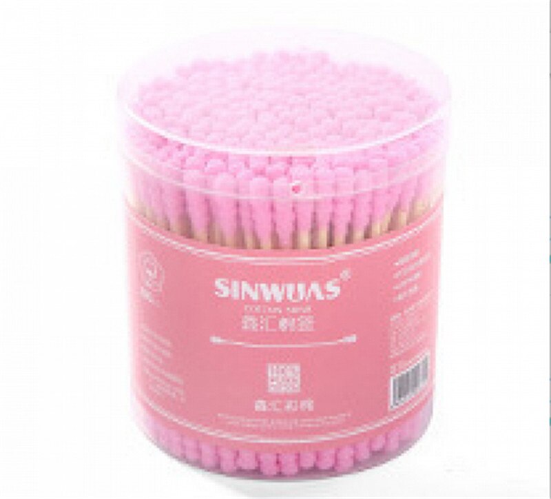 200pcs/Box Cotton Swab Ear Cleaning Cosmetic Double-headed Swabs Sticks Soft Makeup Cotton Bud Cleaning Makeup Tool TSLM1: 01Pink