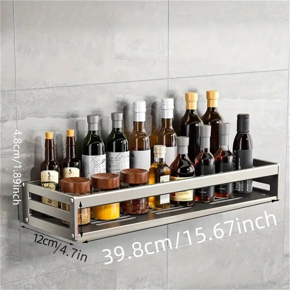 Estante de aluminio para especias montado en la pared, estante multifuncional para artículos, ganchos para herramientas de cocina, estante de almacenamiento de condimentos de cocina: Verde claro