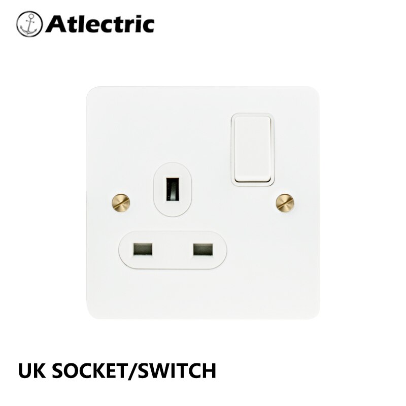 Atlectric UK Socket With Switch white Knurled 110-250V Electrical Sockets Outlets Stainless Steel Wall Socket Plugs: UKGL-DHW