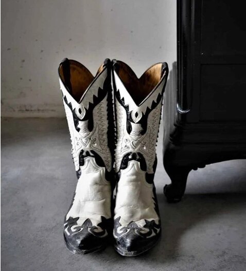 Mannen Schoenen Mode Handgemaakte Pu Leer Classic Mid Western Laars Lage Hak Stijlvolle Casual Motorlaarzen Zapatos 4M877: 37