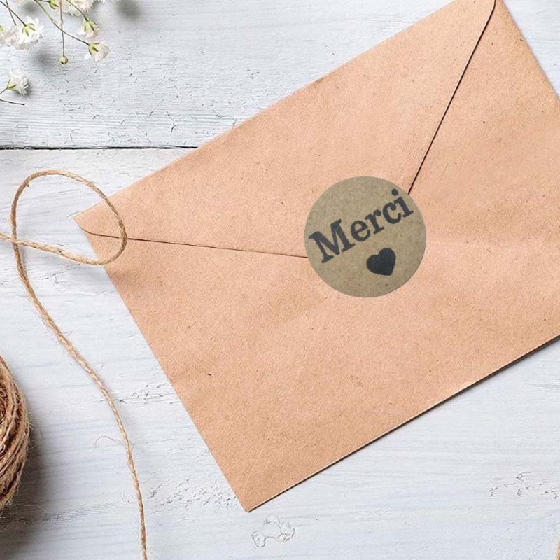 500x Natural Kraft Merci French Thank You labels Stickers DIY Seal Label Baking Package Stickers Scrapbooking Stationery Sticker