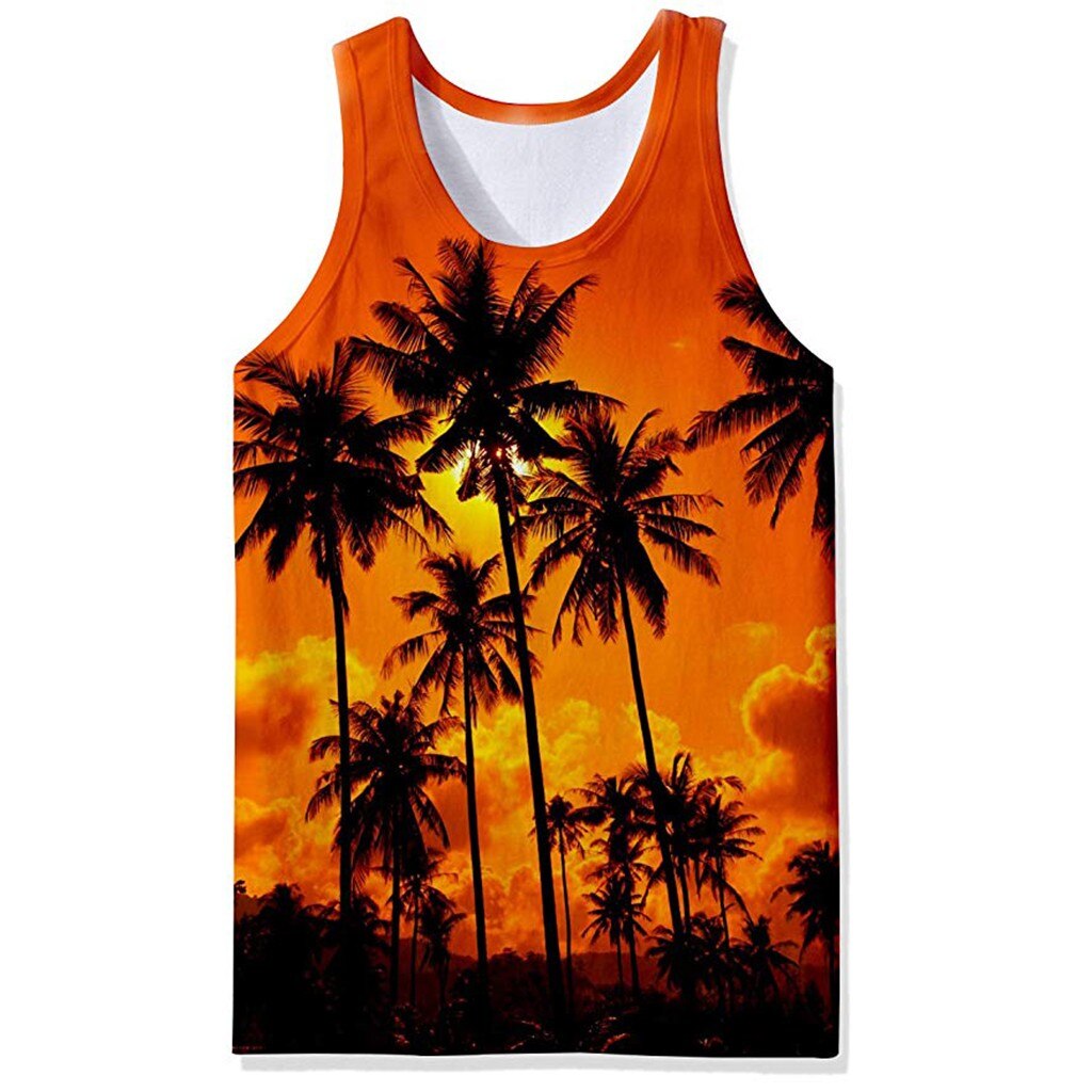Singlet herr sommarlinnen 3d tryckta västar herr komfort bodybuilding kläder linne strandkläder