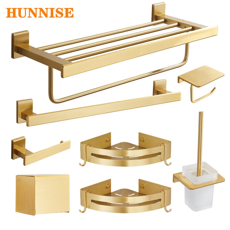 Bathroom Hardware Set Square Brushed Gold Bath Hardware Set Stainless Steel Towel Rack Paper Holder Gold Hardware Sets