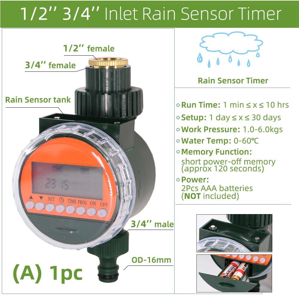 Automatische Watering Timer Elektronische Irrigatiesysteem Liquid Crystal Display Regen Sensor Solar Controller Kas Timing Tool: A