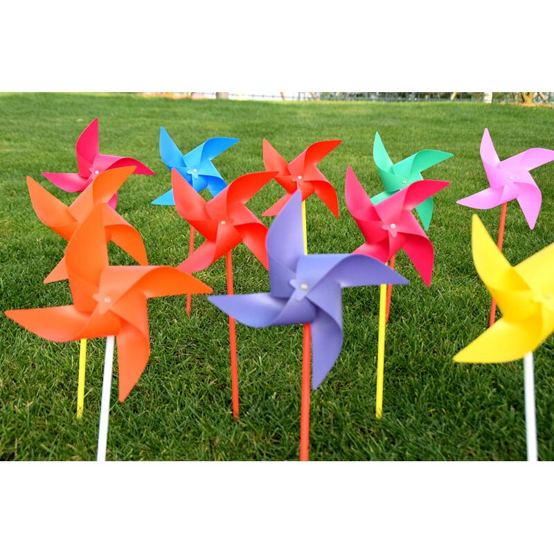 100 STKS Plastic Windmolens Kleurrijke Hoeken Windmolen Onderdelen Diameter 21 CM pole Lengte 37 CM Vouwen Eigen Kinderen Speelgoed