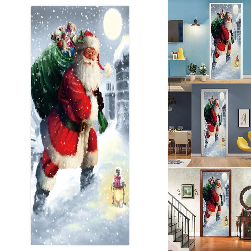 2 Stks/set 3D Kerst Kerstman Decoratieve Koelkast Deur Sticker Decal