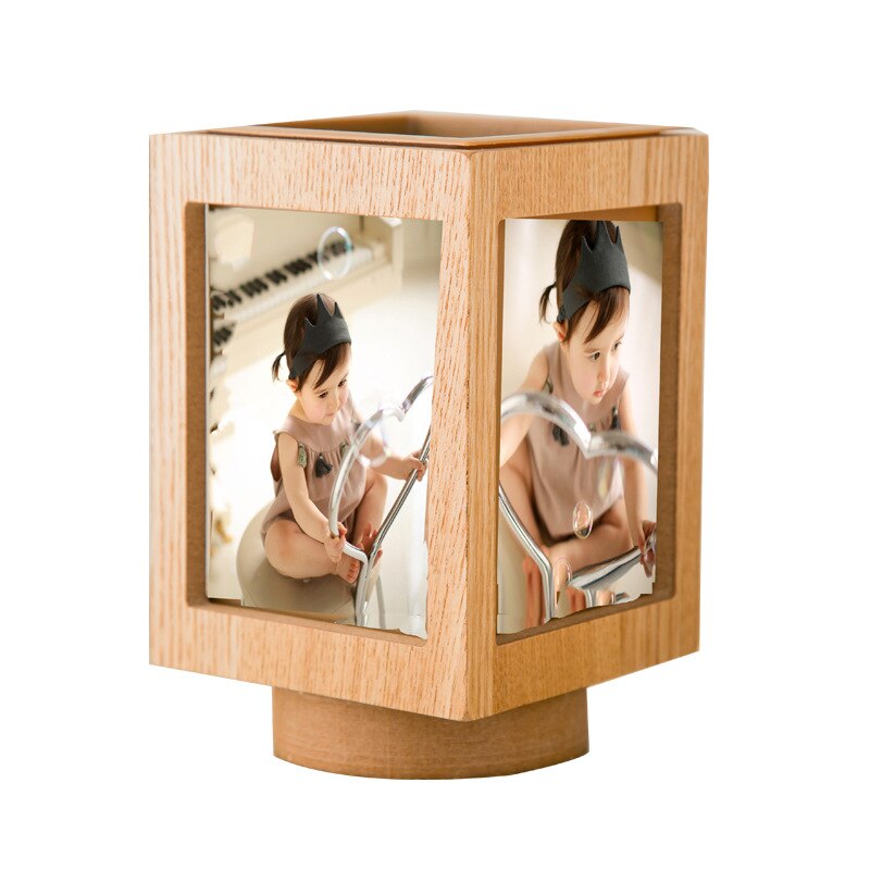 Aqumotic Wood Rotate Photo Frame Kids 1pc Wooden Rotating Music Box Photo Frame Potted Pen Holder: Default Title