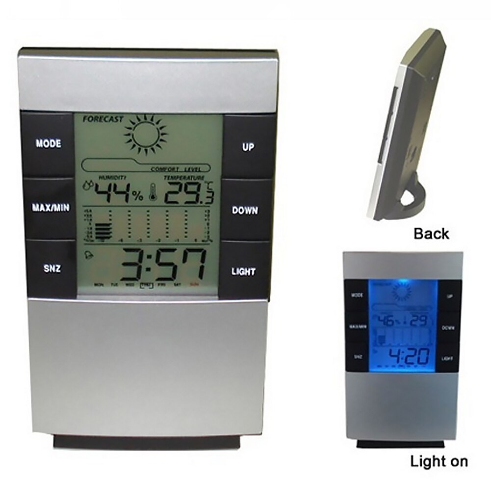 2 Stuks Digitale Wekker Digitale Hygrometer Thermometer Kalender Weer Tijd Wekker Met Achtergrondverlichting Tafel Desktop Klok