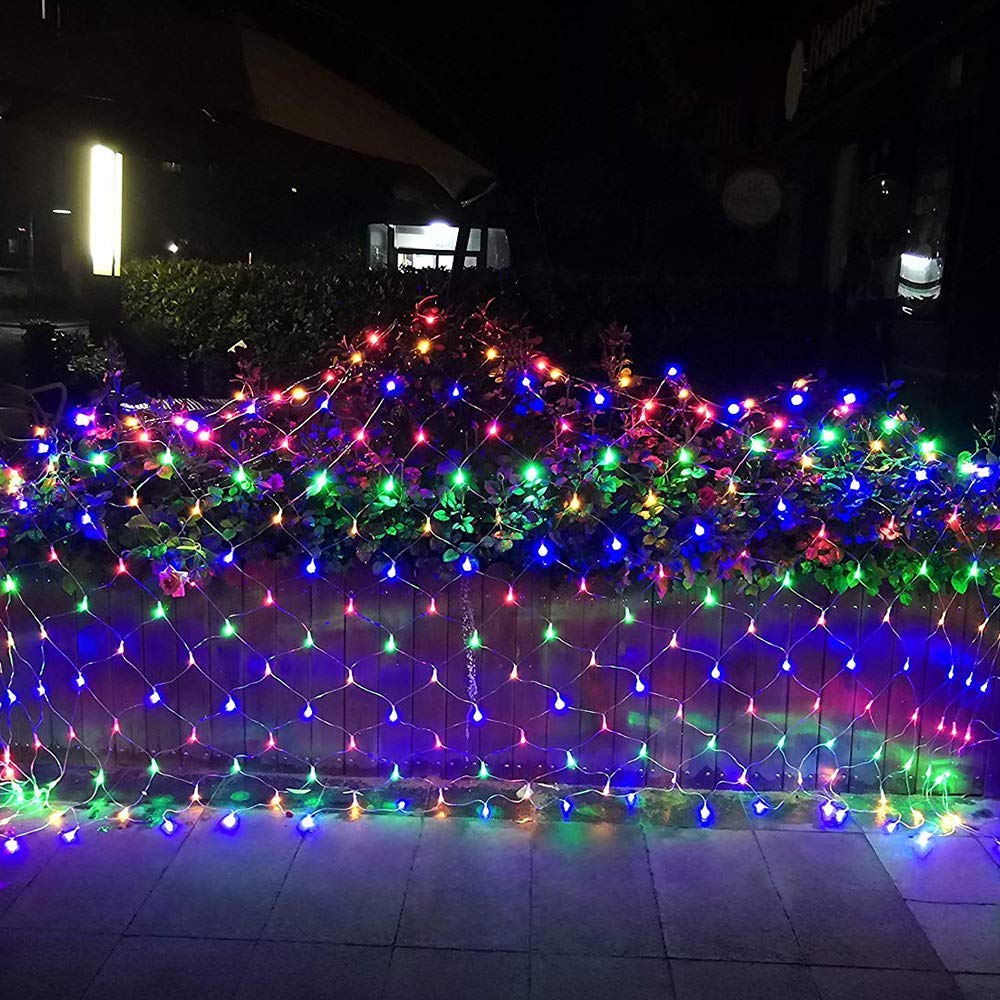 2 x 3m 6 x 4m 8 x 10m ledet nett netting fe streng lys fisk krans vindu gardin julelys bryllup fest dekor lys: Flerfarget / 3 x 2m 200 lysdioder / Eu-plugg 220v
