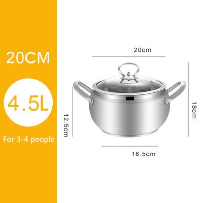 Pots for cooking milk chaffing dish Stainless Steel Pot Hotpot Induction Cooker Gas Stove Pot Home Kitchen Cookware Soup Cooking: 20cm 4.5L
