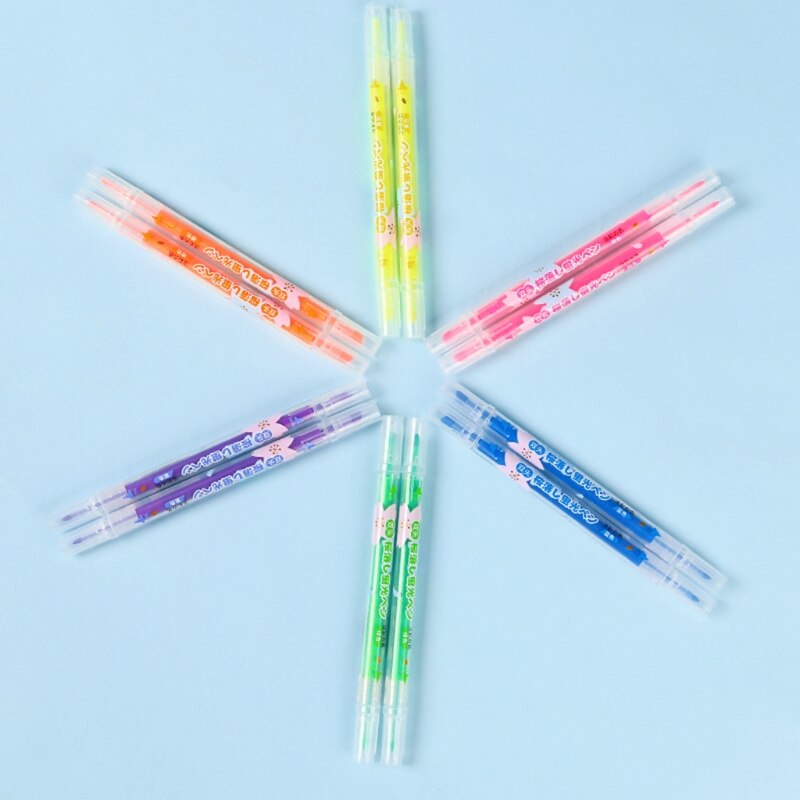 6 Pcs/Set Multifunctional Fluorescent Markers Highlighter Pens Graffiti Painting Aesthetic Decorative Markers HCCY