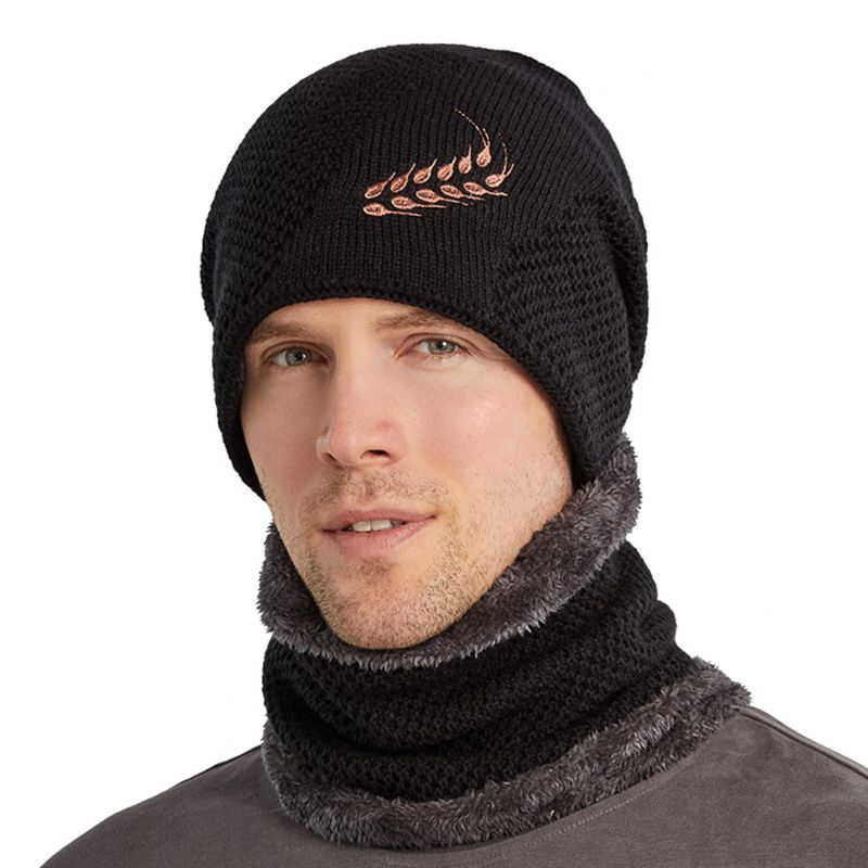 Gorro de punto para hombre de Otoño Invierno, conjunto de bufanda, gorro más cálido, grueso, térmico, mullido, cálido gorro de senderismo, gorros, gorro