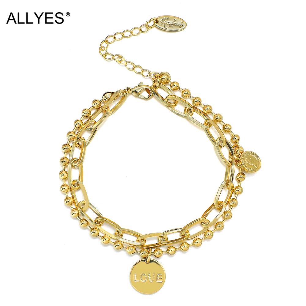 Allyes multicamadas pulseira de corrente de liga de cobre para as mulheres amor charme grânulos pulseiras pulseiras hip hop amigo presentes casal jóias