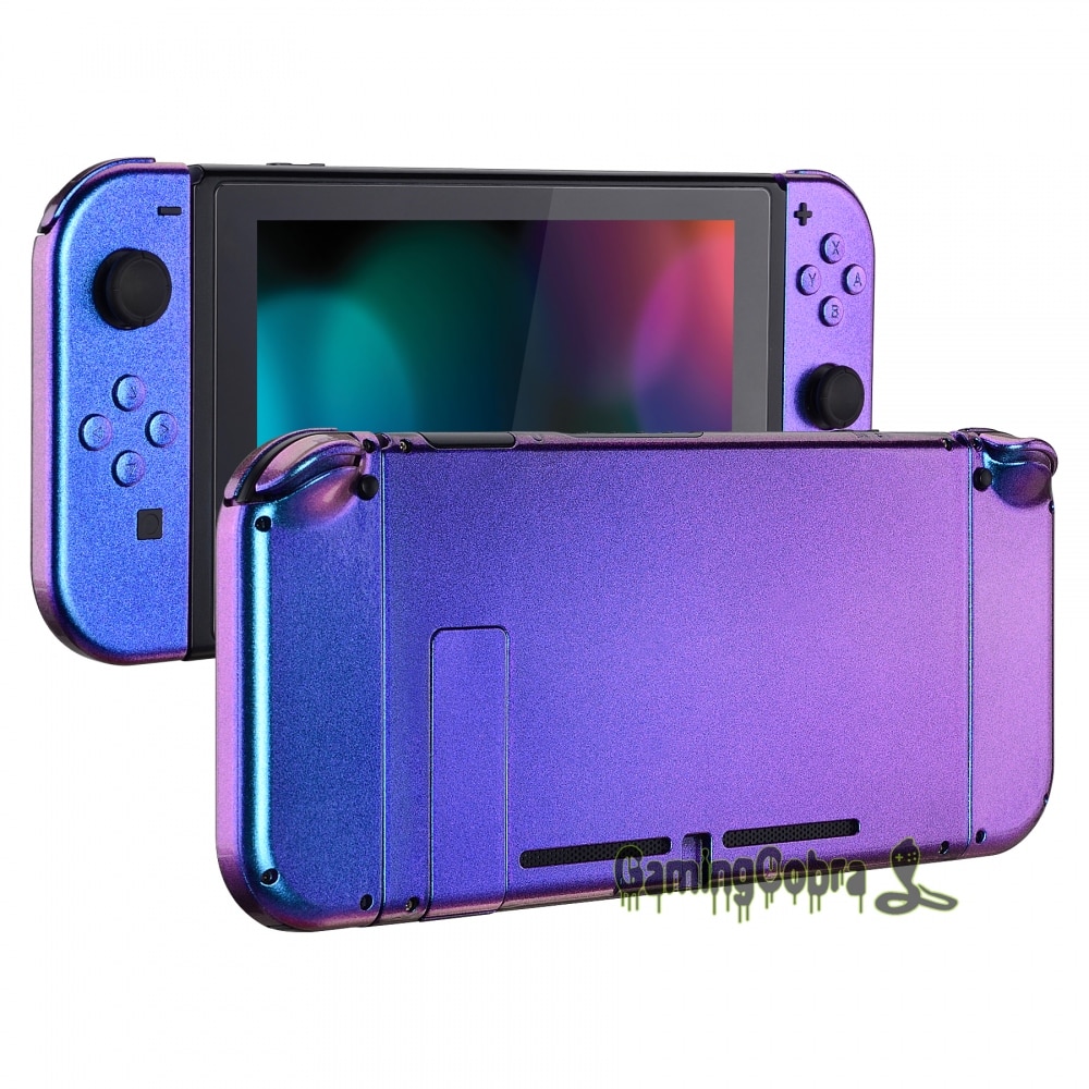 Paars Blauw Chameleon Glossy Back Plaat Met Controller Shell W/Volledige Set Knoppen Voor Nintendo Switch Handheld Console & joy-Con