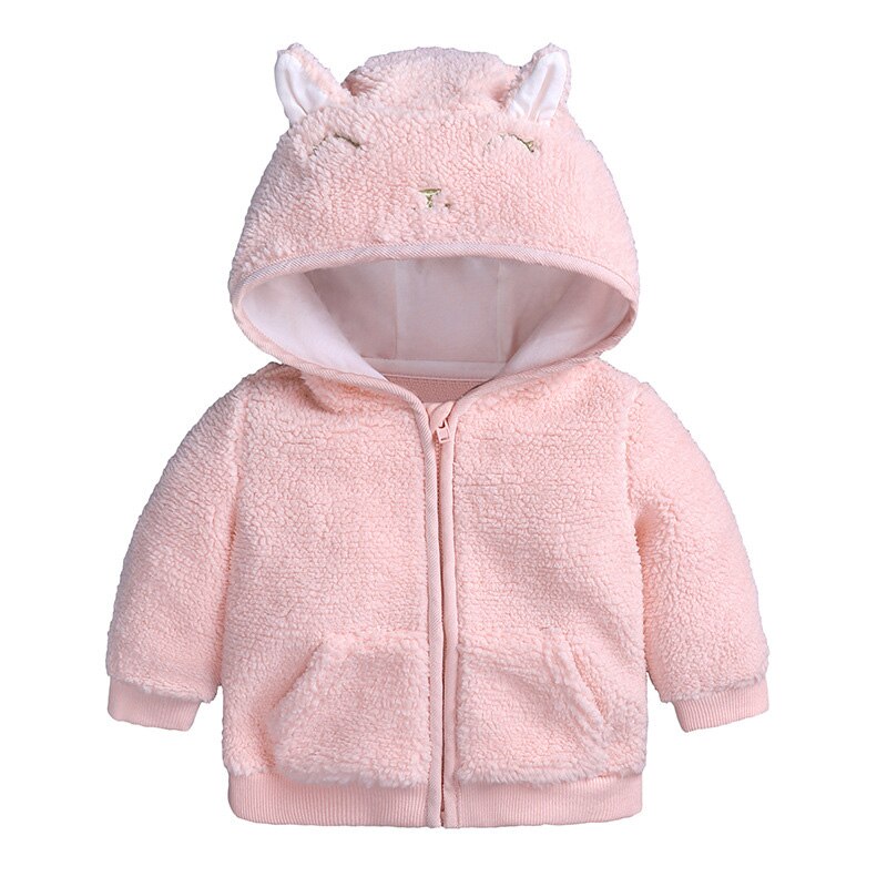 Lzh nyfødt baby drenge jakke efterår vinter jakke til baby pige hætte varm overtøj frakke til baby drenge spædbarn fleece frakke: Lyserød / 3m