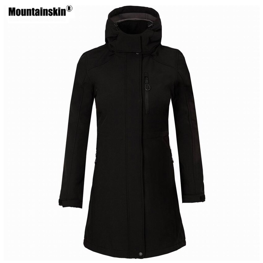 Mountainskin Women's Softshell Fleece Long Jacket Outdoor Windbreaker Hiking Camping Trekking Climbing Female Brand Coats VB076