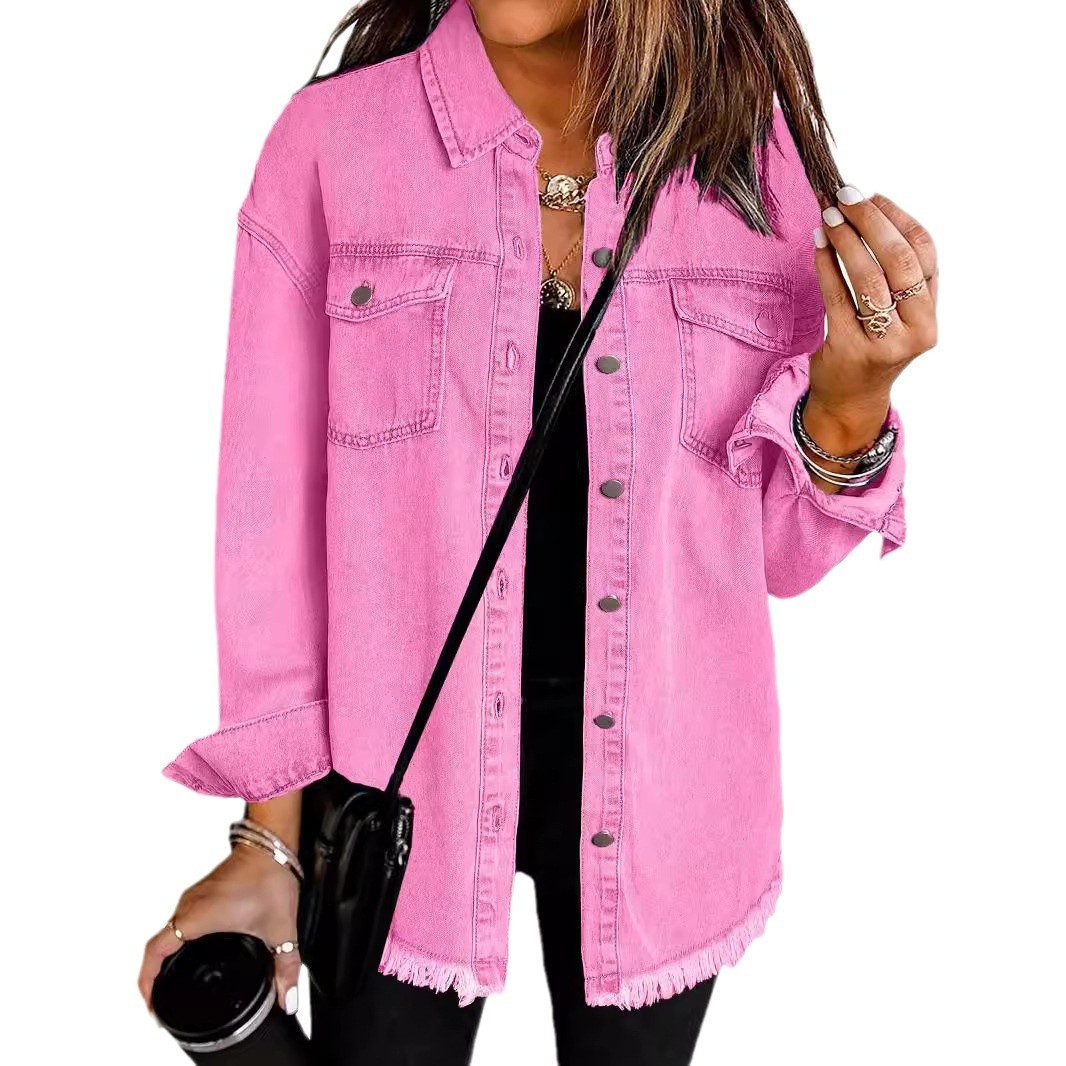 Camisas vaqueras holgadas informales lisas para mujer, camisas y blusas Vintage de gran tamaño para mujer, Tops juveniles a la para otoño 2025