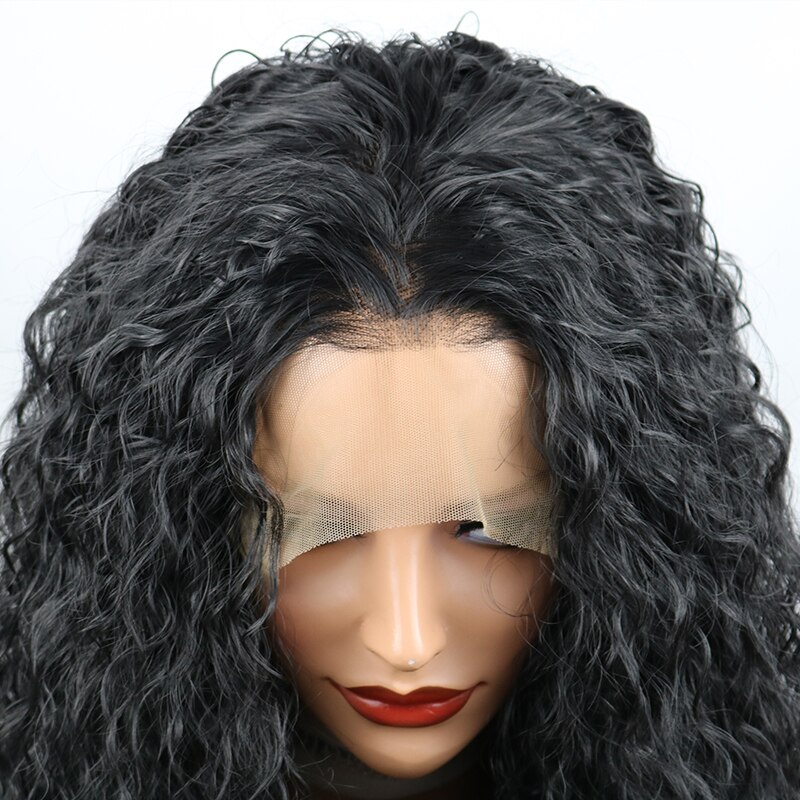 Loose Curly Glueless Synthetic Lace Front Wigs for Women Heat Resistant Fiber with Baby Hair 24 inch Natural Black Lace Wigs