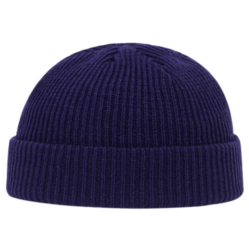 Herfst winter meloen muts heren dames gebreide muts muts schedelkap matrozenmutsen manchet kort randloos retro marineblauwe hoeden casquette: Marineblauw