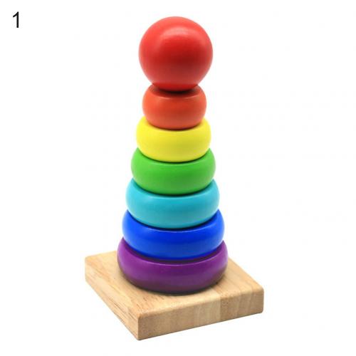 Kinder Kleinkind Spielzeug Regenbogen Holz Farbe Anzahl Erkenntnis Ring Turm Stapler Kinder Pädagogisches Spielzeug für Kinder: 1