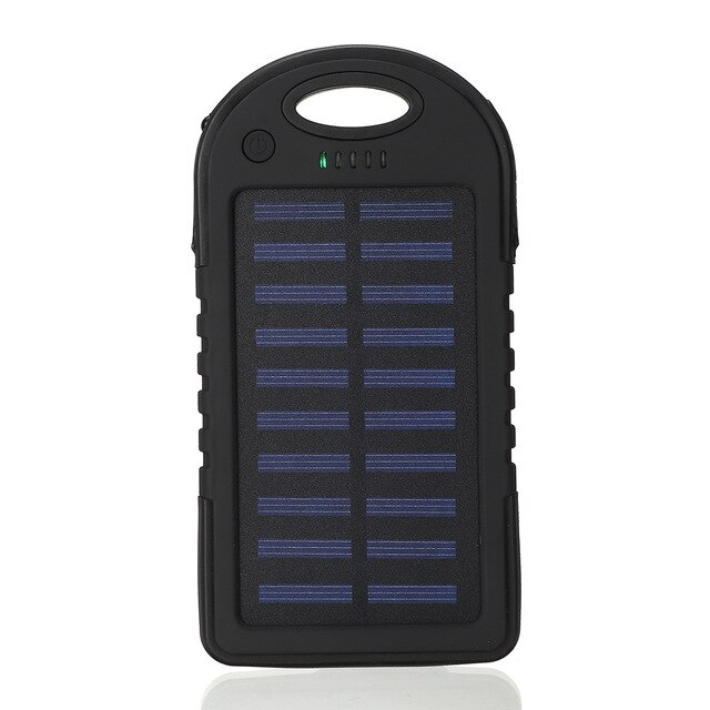 Portable Solar Power Bank Battery Solar Panel Dual USB SOS LED Light Solar Battery Cell Phone Charger 12000mAh Waterproof: Black