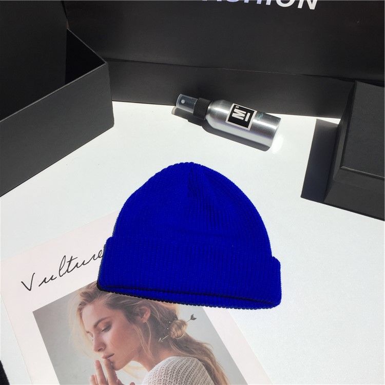 Gorro de lana de punto cálido de Color sólido de invierno y otoño para hombre y mujer, gorro con puños fluorescentes, gorro femenino, gorro cálido, gorro informal: Sapphire Blue