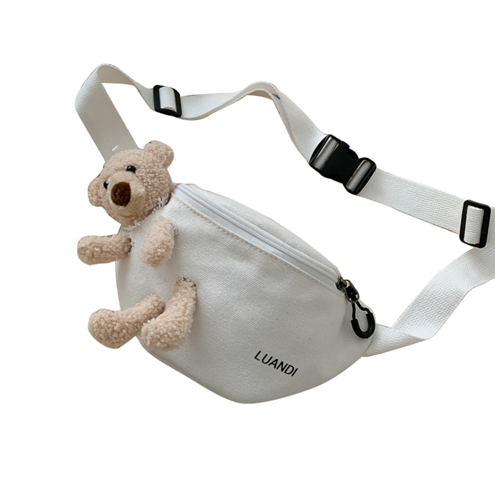 Doce meninas bonito dos desenhos animados urso saco de peito feminino casual lona pacote cintura zíper sacos crossbody sacos de esportes com buraco fone de ouvido