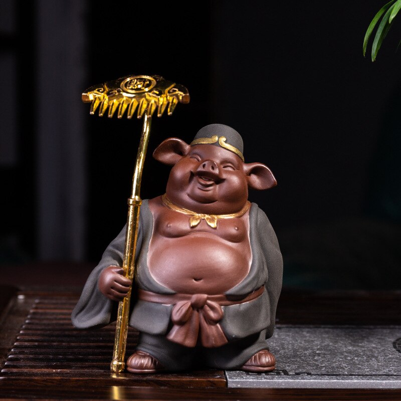 Statue en céramique | Mignon petit cochon chinois, thé chanceux, jouet d'animal domestique, décoration de la maison, ornements