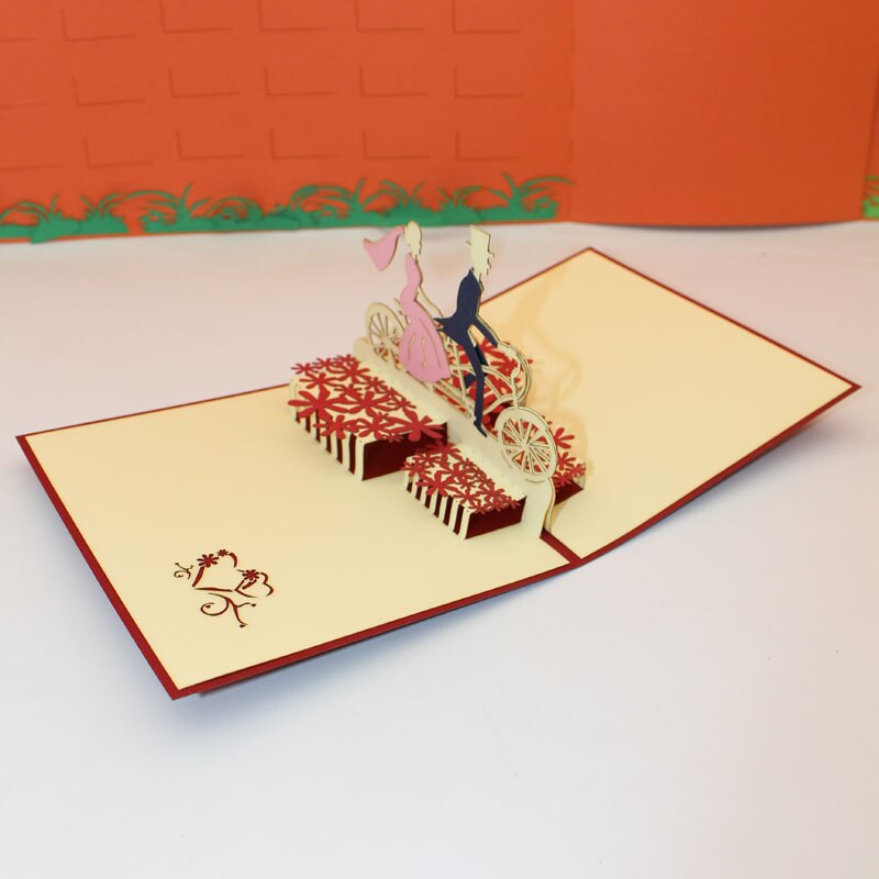 3D Handmade Carving Cycling Bride and Groom Paper Invitation Greeting Cards Wedding Engagement Valentine's Day