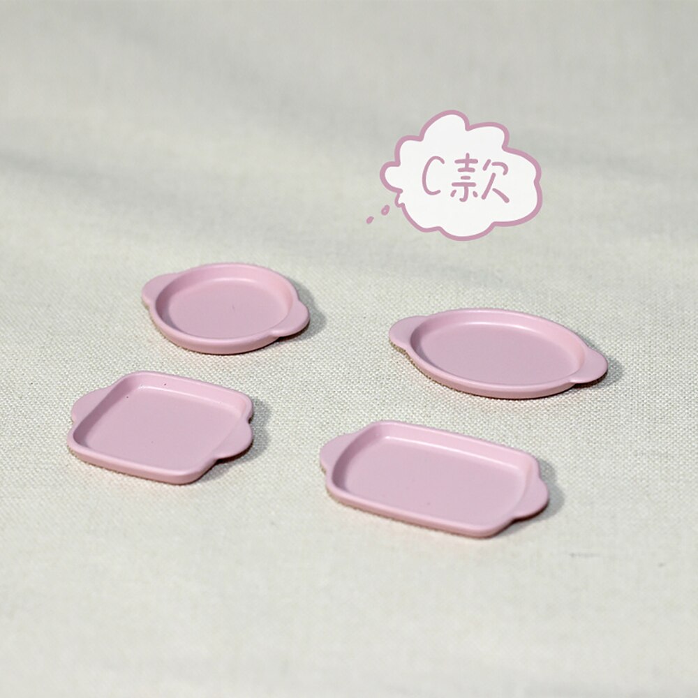 4Pcs 1/12 Dollhouse Miniature Accessories Mini Alloy Dish Model Simulation Plate Toys for Doll House Decoration: C